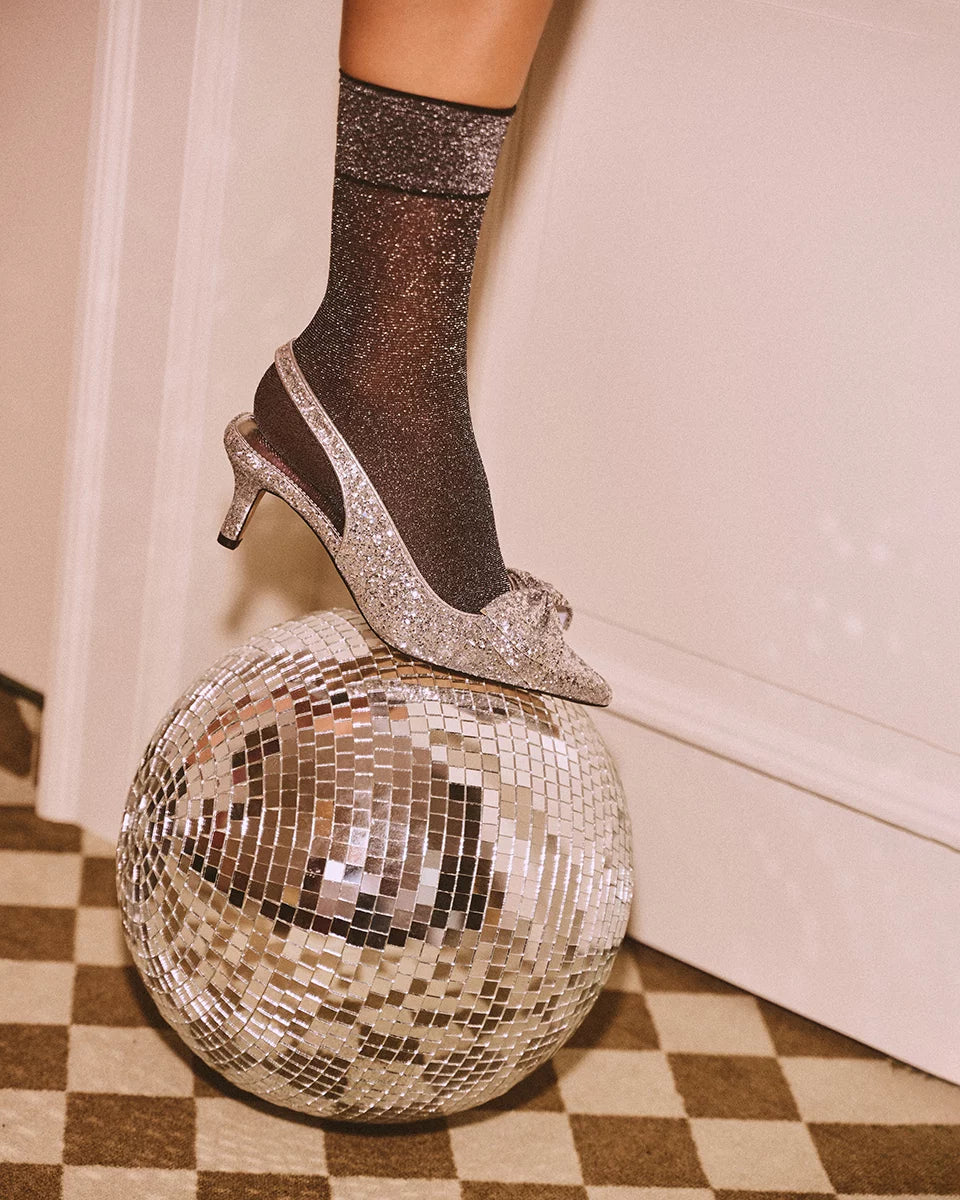 Silver glittery pantyhose socks - add sparkle to any outfit!