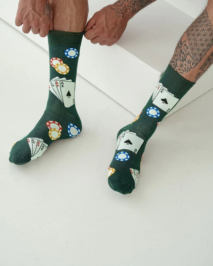 Men’s Dark Green Casino-Themed Socks – Stylish & Comfortable - Top Tights