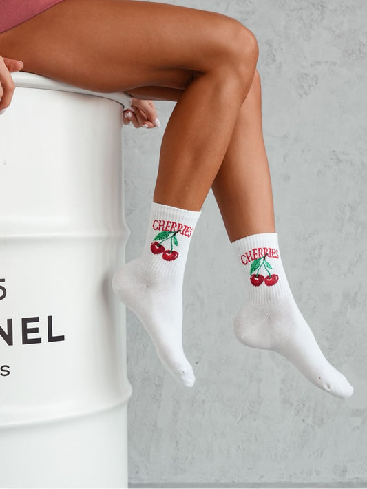 Cherries – White Cotton Socks