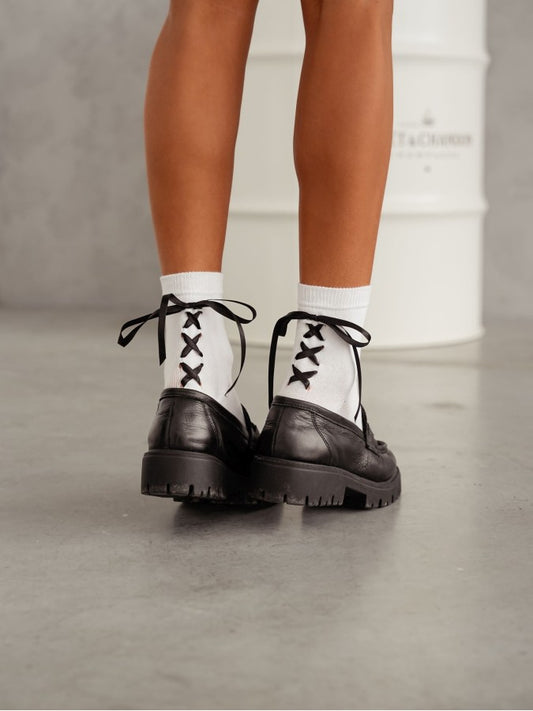Women's Socks with Ribbon Tie – Elegant & Trendy (Black & White)