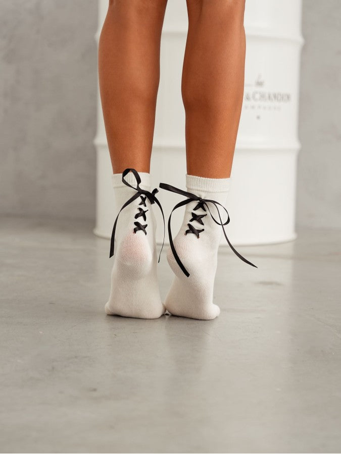 Women's Socks with Ribbon Tie – Elegant & Trendy (Black & White)