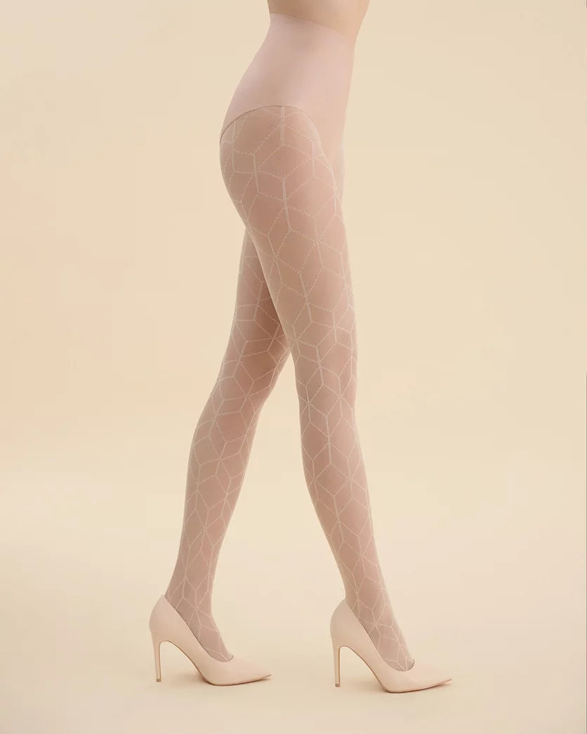 Women’s Geometric Pattern Tights – Chic & Trendy (Black & Ecru)