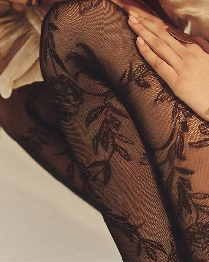 Elegant Lace Floral Tights -Burgundy, Ecru, Black| Gabriella Hosiery