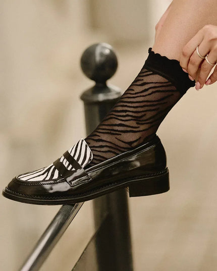 Unleash Your Wild Side with Ama Zebra Socks! 🖤 - Top Tights