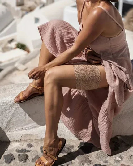 Lace Anti-Chafing Thigh Bands – Beige - Top Tights