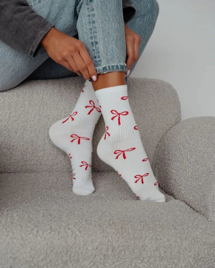 Ribbon-Print Cotton Socks – Cosy, Fun & Chic - Top Tights