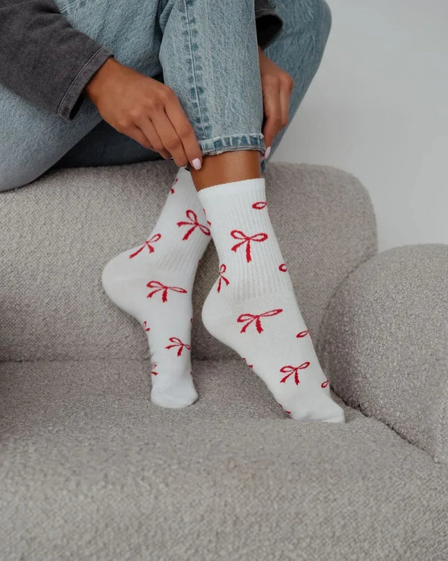 Ribbon-Print Cotton Socks – Cosy, Fun & Chic - Top Tights
