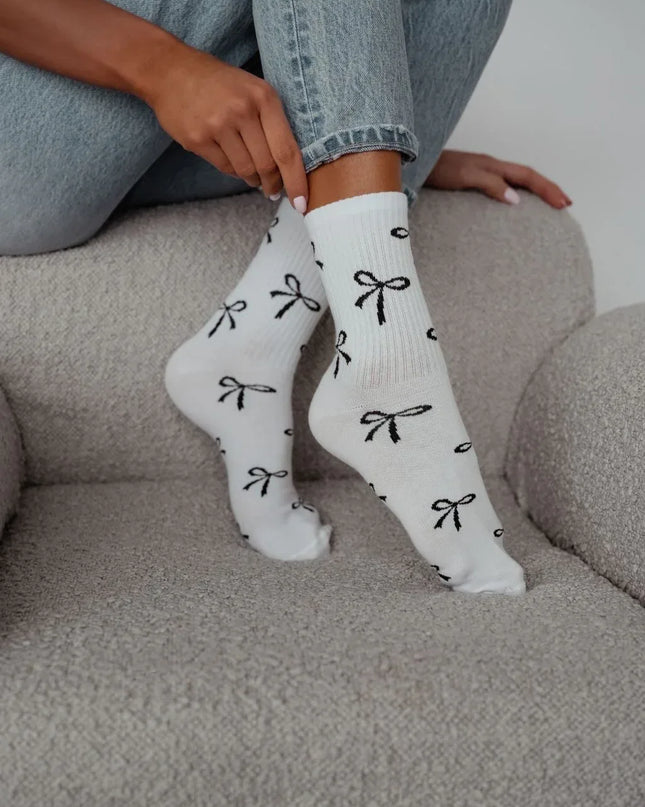 Ribbon-Print Cotton Socks – Cosy, Fun & Chic - Top Tights