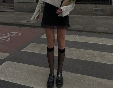 20 denier Knee High Socks – Black & Beige, Soft and Comfortable Hosiery for Women” - Top Tights