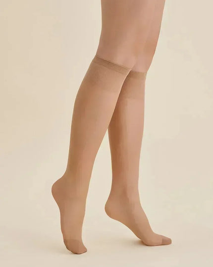 20 denier Knee High Socks – Black & Beige, Soft and Comfortable Hosiery for Women” - Top Tights