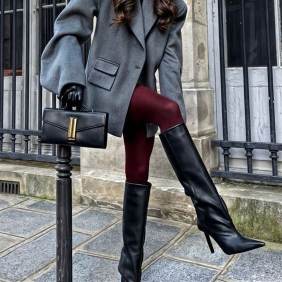 Microfibre Tights in Light Brown, Burgundy &amp; Black – Stylish Women’s Hosiery