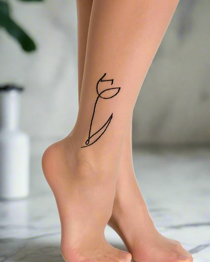 Tights Carole - Tights with a Tulip above the ankle - floral pattern- 20 den- beige