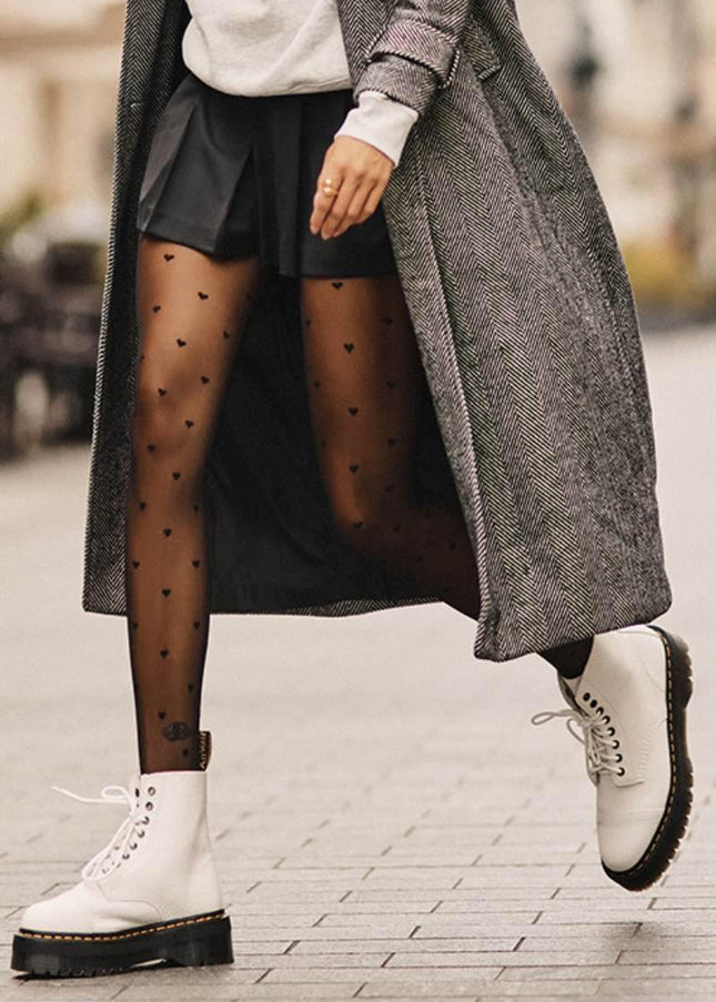 Black Heart Pattern Tights - Top Tights