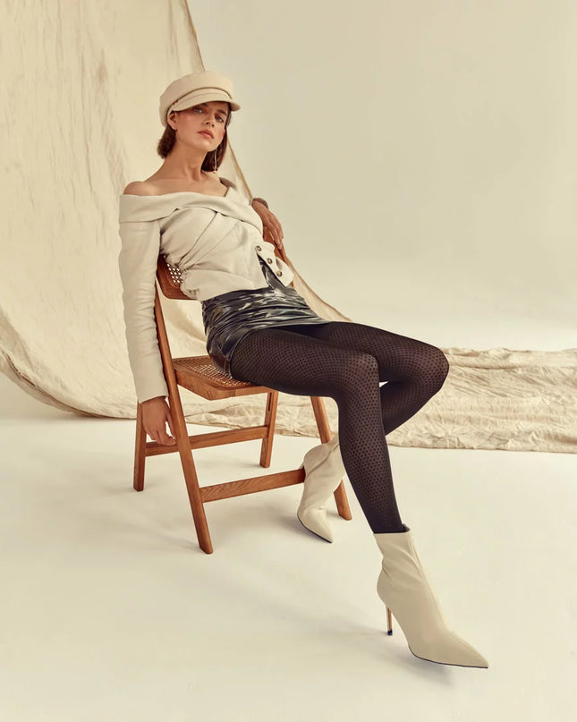 60 Denier Black Tights with Subtle Geometric Pattern – Warm & Stylish Autumn Winter Hosiery