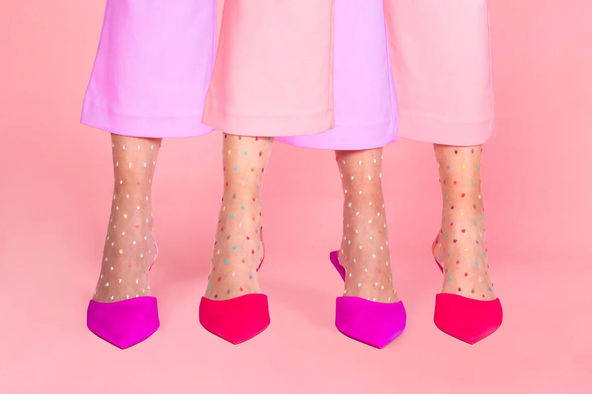 Gigi Sheer Polka Dot Ankle Socks – Elegant & Trendy – Light Pink & Dark Pink