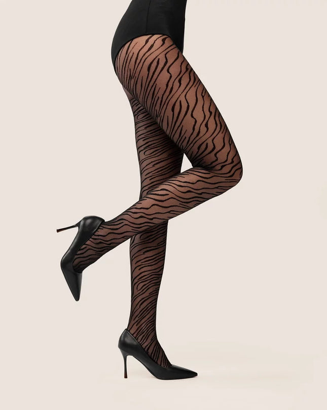 Zebra Print Tights 20 Denier – Women’s Sheer Animal Print Tights with Bold Stripes