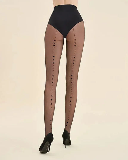 Black Heart Back Seam Tights – Sheer Patterned Tights for Women - Top Tights