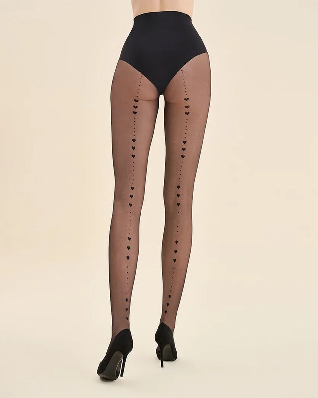 Black Heart Back Seam Tights – Sheer Patterned Tights for Women