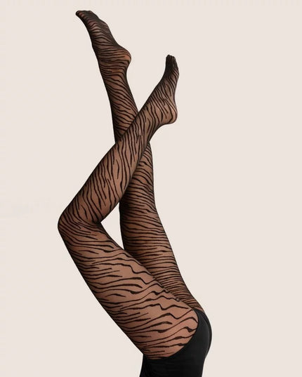 Zebra Print Tights 20 Denier – Women’s Sheer Animal Print Tights with Bold Stripes