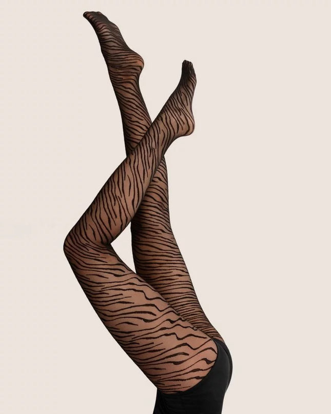 Zebra Print Tights 20 Denier – Women’s Sheer Animal Print Tights with Bold Stripes
