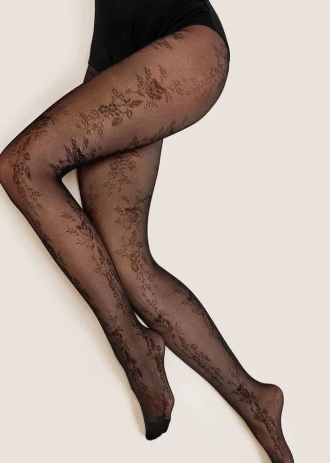 Doris Floral 30 Denier Patterned Sheer Tights – Elegant Women’s Floral Pantyhose for Everyday & Occasion Wear