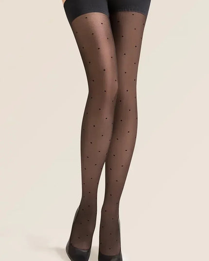 Black Polka Dot Hold-Up Stockings - Top Tights