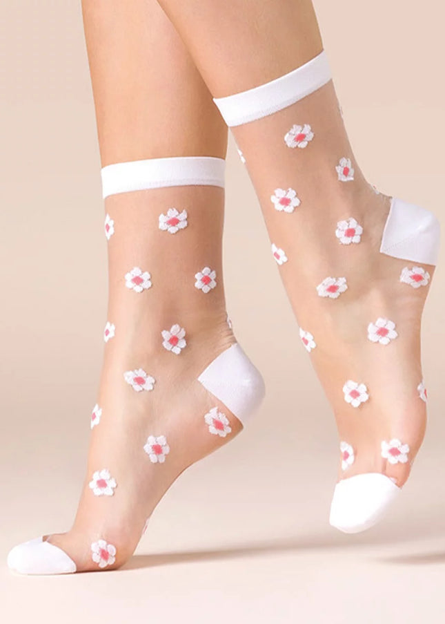 Sheer Floral Ankle Socks – Delicate Daisy Pattern in Pink – Elegant & Trendy