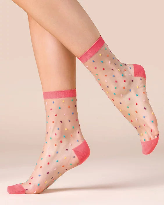 Gigi Sheer Polka Dot Ankle Socks – Elegant & Trendy – Light Pink & Dark Pink