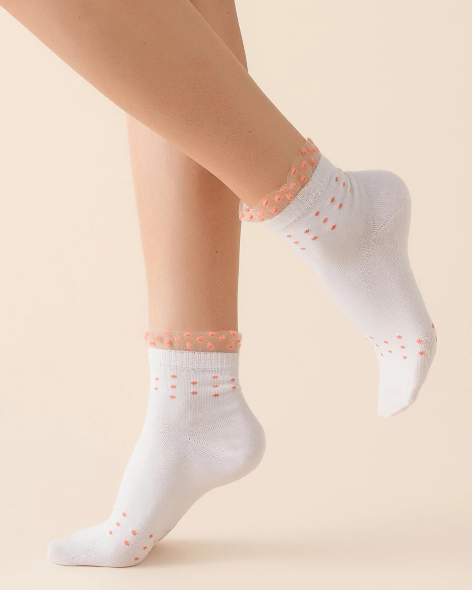 Women’s Cotton Mesh Socks with Pink Polka Dots – Stylish, Breathable & Versatile