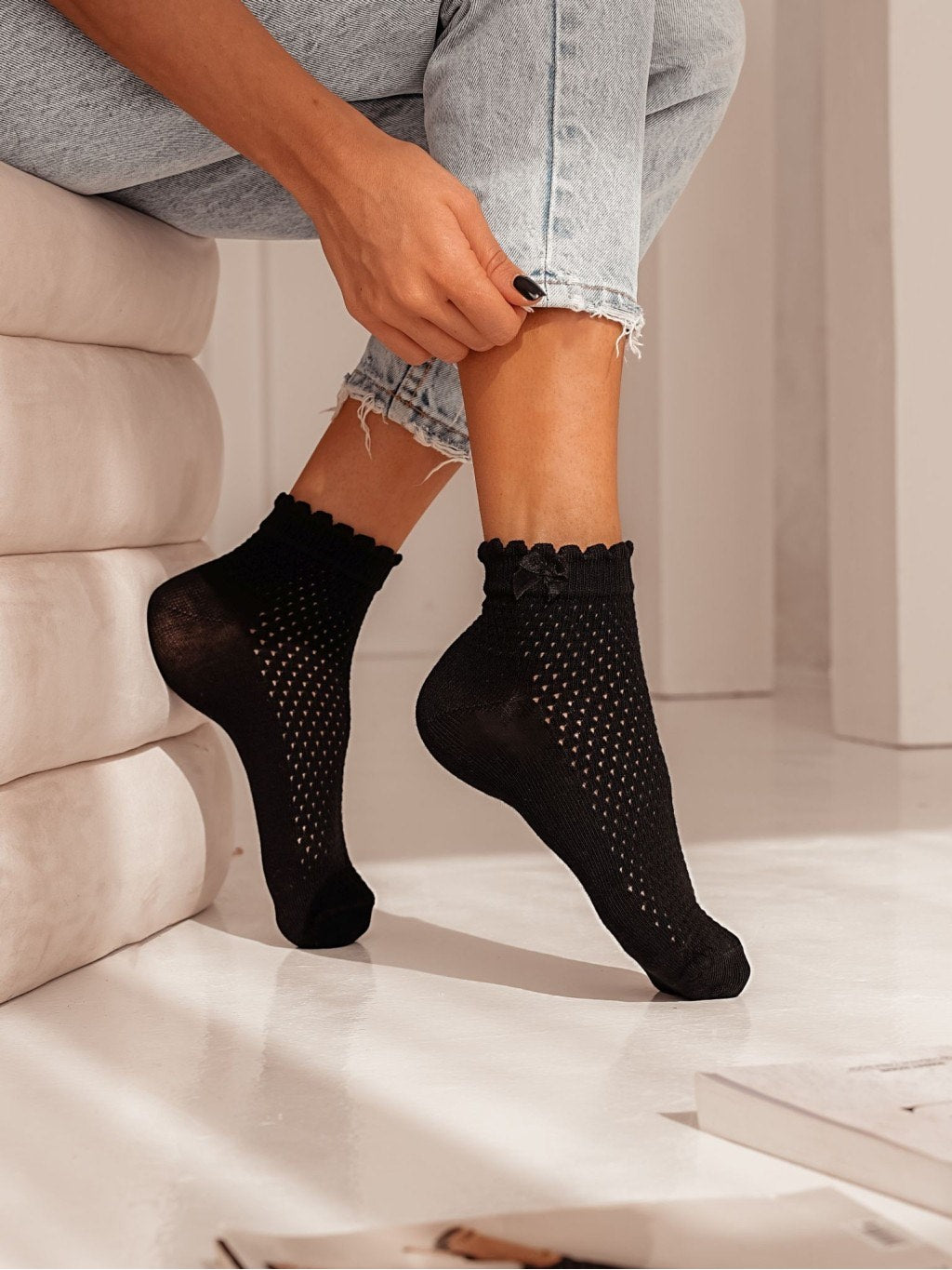 Openwork Cotton Socks with Side Bow – Cosy, Chic & Playful