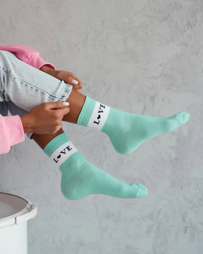 Women’s “LOVIE” Pastel Statement Crew Socks - Top Tights
