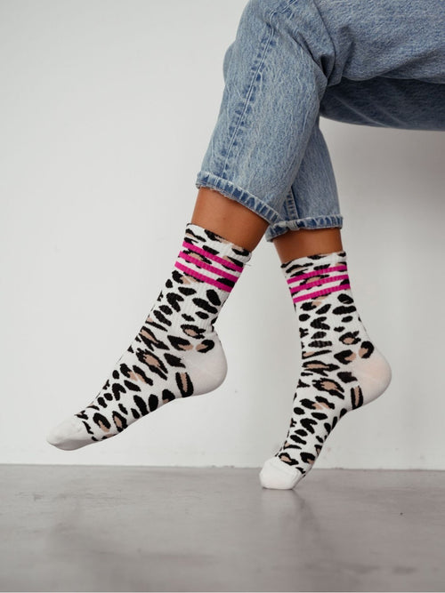 Leopard-Print Cotton Socks with Stripes – Cosy, Chic & Playful